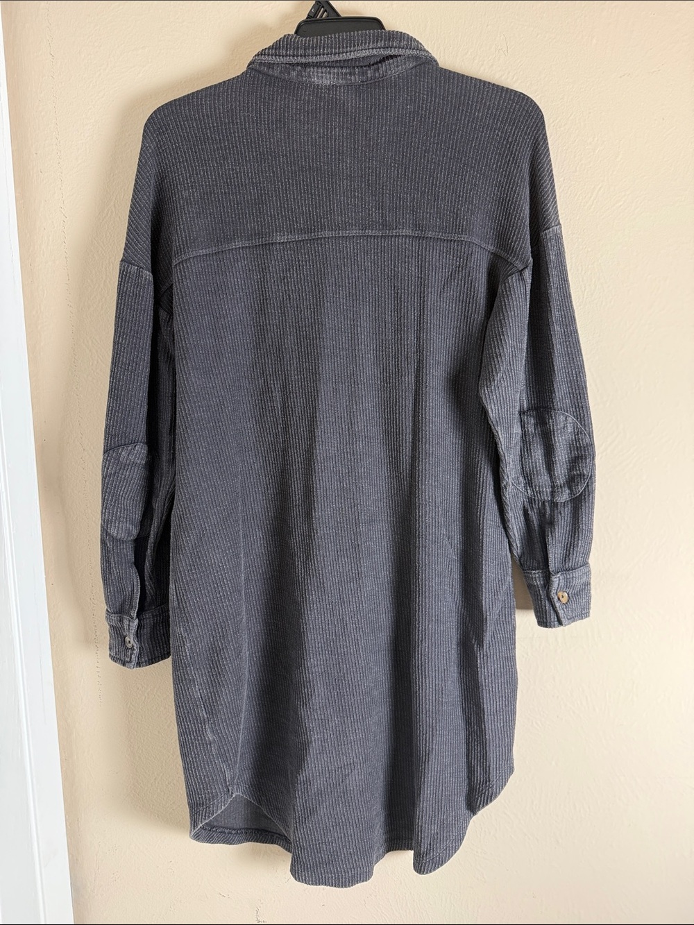 Anthropologie Pilcro Ribbed Duster Shacket Shirt Jacket XS Charcoal Grey Cotton - Picture 5 of 13